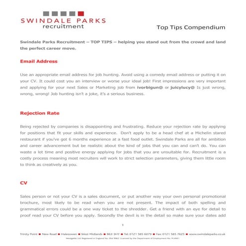 Swindale Parks Recruitment Interview Tips