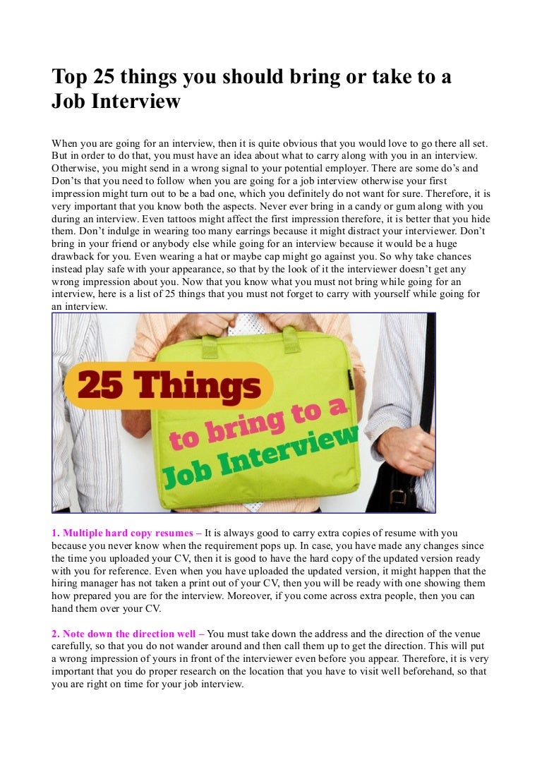 Top 25 things you should bring or take to a job interview