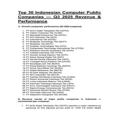 Top 30 Indonesian Public Computer Companies Q3 2025 Revenue ...