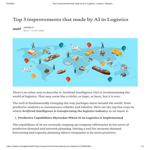 Top 3 improvements that made by ai in logistics   venkat k - medium
