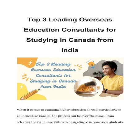 Top 3 Leading Overseas Education Consultants for Studying in Canada from Indi...
