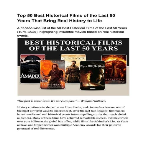 Top 50 Best Historical Films of the Last 50 Years That Bring Real ...