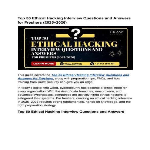 Top 50 Ethical Hacking Interview Questions and Answers for Freshers (2025–202...