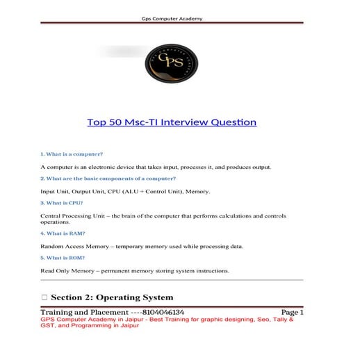Top 50 Msc-TI Interview Question.Pdf---- | DOCX