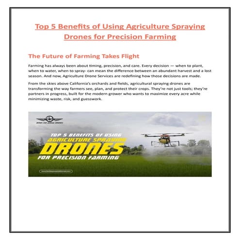 Top 5 Benefits of Using Agriculture Spraying Drones for Precision Farming