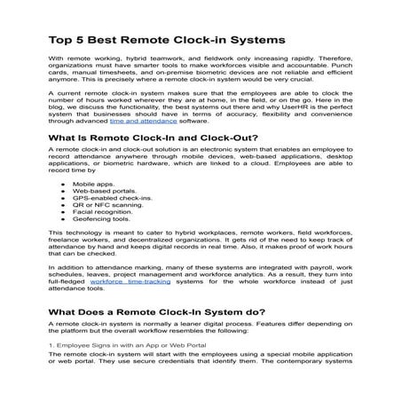 Top 5 Best Remote Clock-In Systems for Smart Workforce Management | PDF