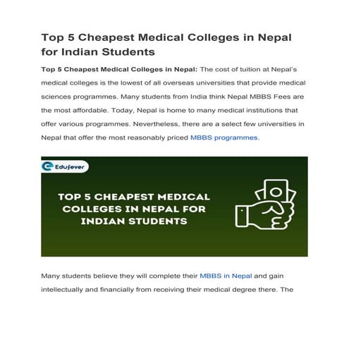 Top 5 Cheapest Medical Colleges in Nepal for Indian Students