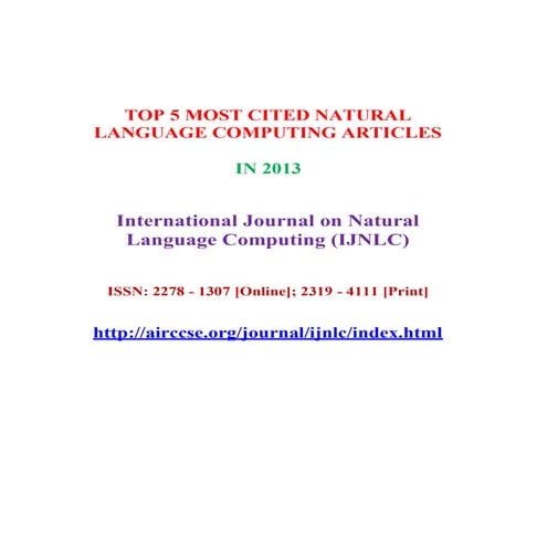 TOP 5 MOST CITED NATURAL LANGUAGE COMPUTING ARTICLES IN 2013