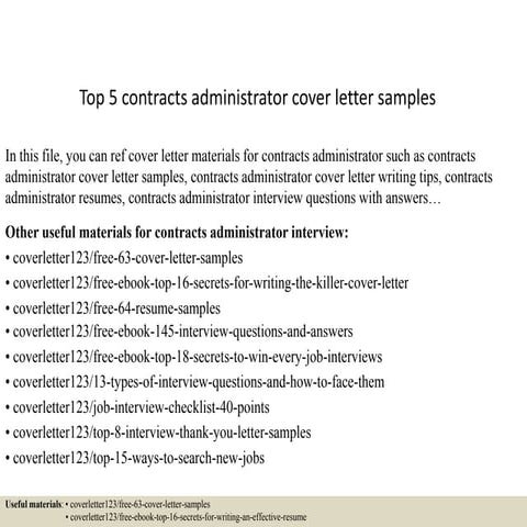 Top 5 contracts administrator cover letter samples