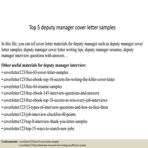 Top 5 deputy manager cover letter samples | PPTX