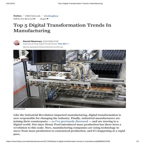Top 5 digital transformation trends in manufacturing