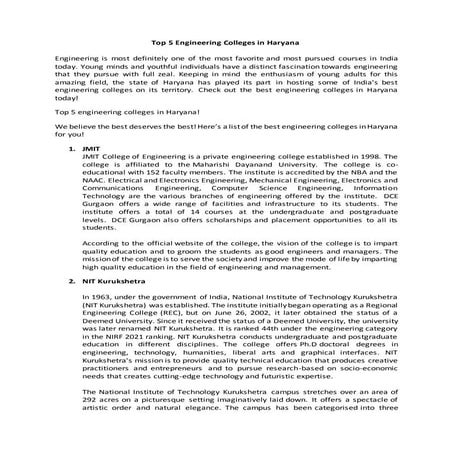 Top 5 engineering colleges in haryana