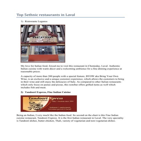 Top 5 ethnic restaurants in laval