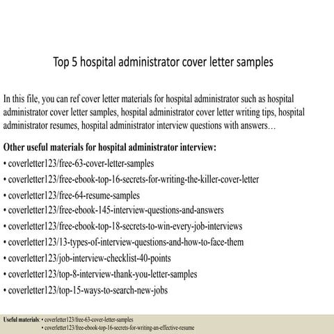 Top 5 hospital administrator cover letter samples