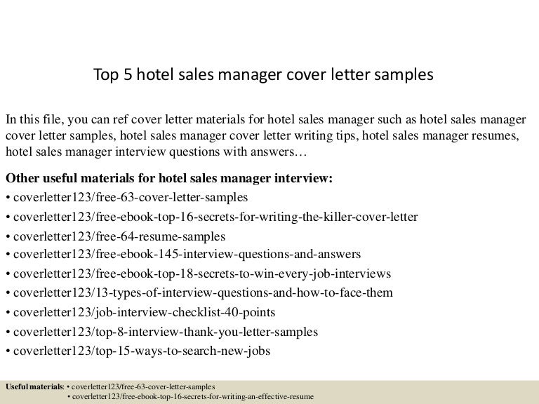 hotel sales cover letters