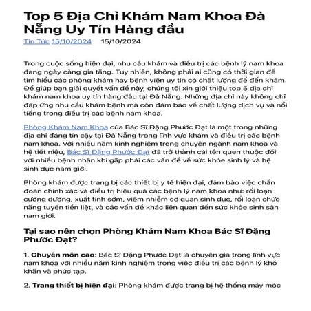 BỆNH VIỆN NAM KHOA ĐÀ NẴNG CHĂM SÓC SỨC KHỎE NAM GIỚI TOÀN DIỆN