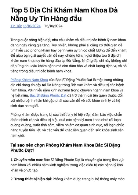 BỆNH VIỆN NAM KHOA ĐÀ NẴNG CHĂM SÓC SỨC KHỎE NAM GIỚI TOÀN DIỆN