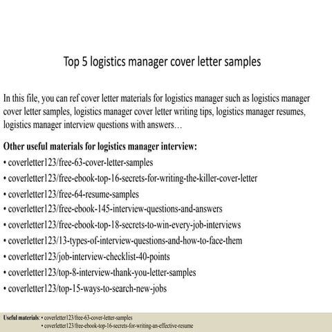 Top 5 logistics manager cover letter samples
