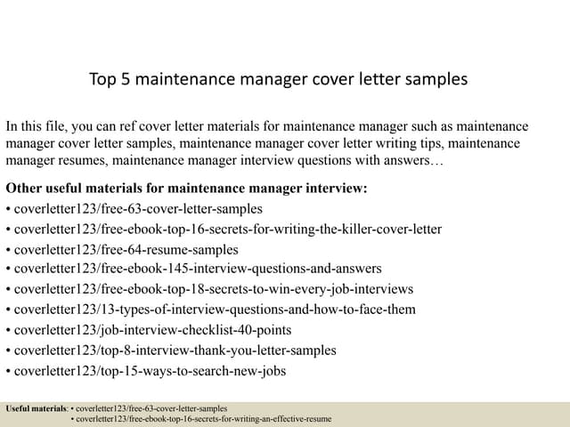 Maintenance manager cover letter