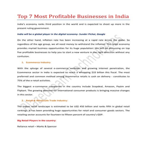 Top 7 most profitable businesses in india   