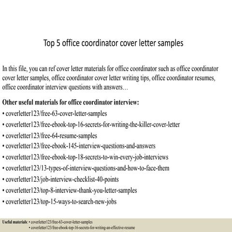 Top 5 office coordinator cover letter samples