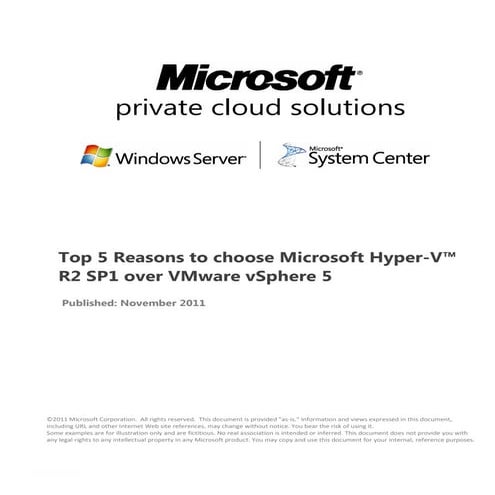 Top 5 reasons_to_choose_microsoft_hyper-v_r2_sp1_over_v_mware_v_sphere 5