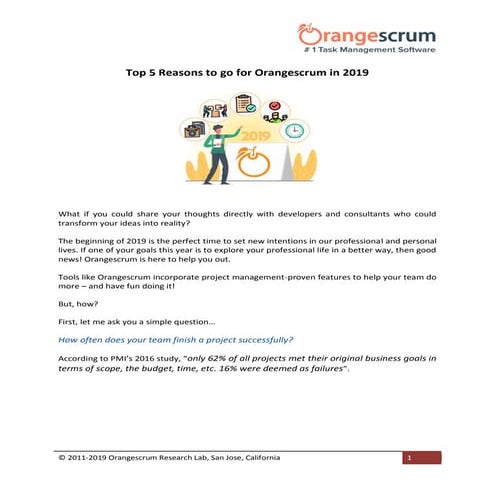Top 5 reasons to go for orangescrum in 2019