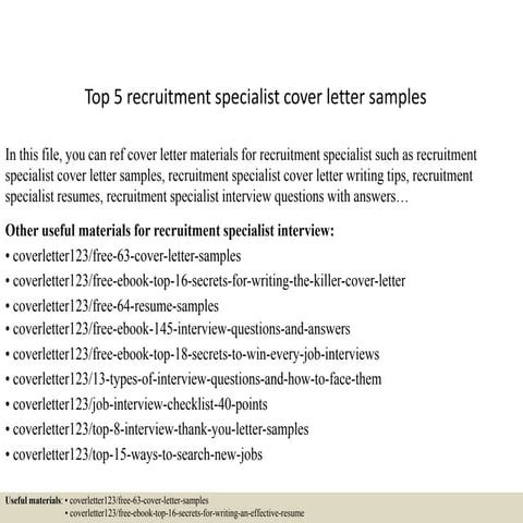 Top 5 recruitment specialist cover letter samples
