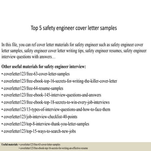 Top 5 safety engineer cover letter samples