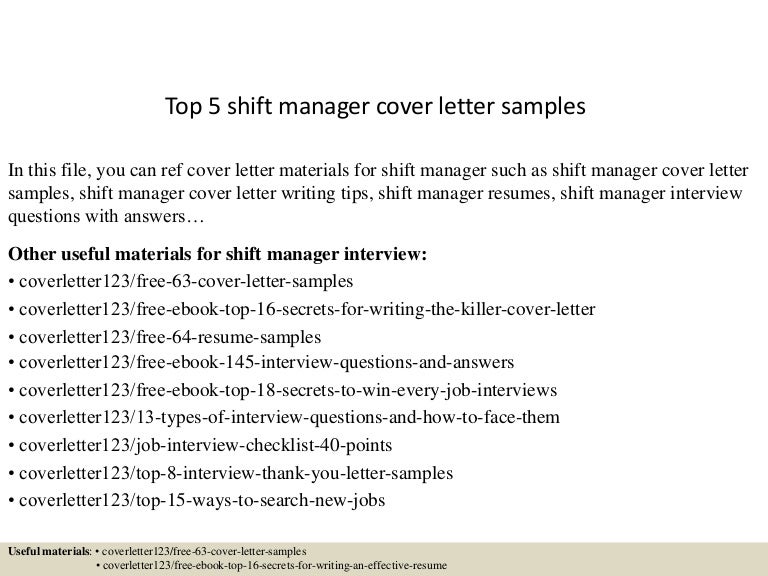 top 5 shift manager cover letter samples shift manager cover letter