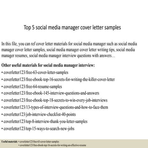 Top 5 social media manager cover letter samples