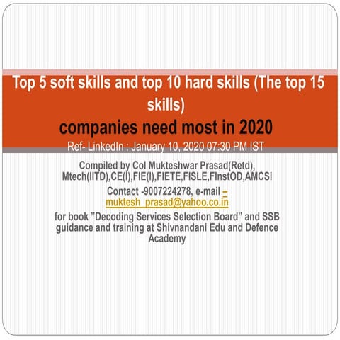 Top 5 soft skills and top 10 Hard Skill for 2020