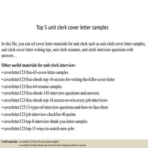 Top 5 unit clerk cover letter samples