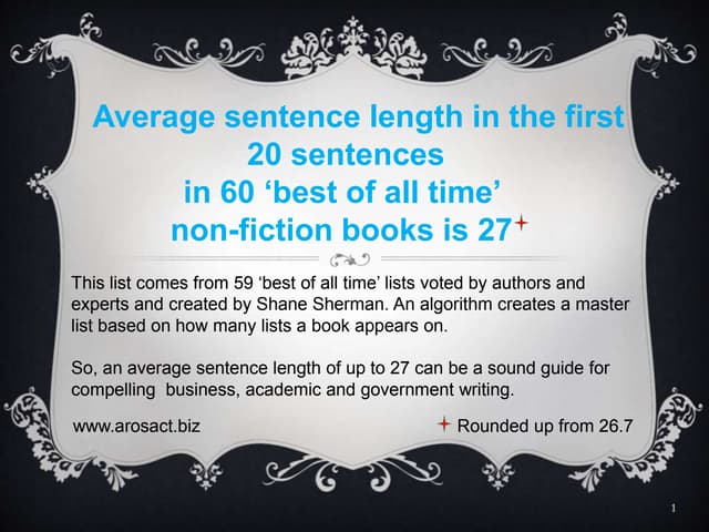 What do the top 60 non fiction books of all time say about average sentence l...