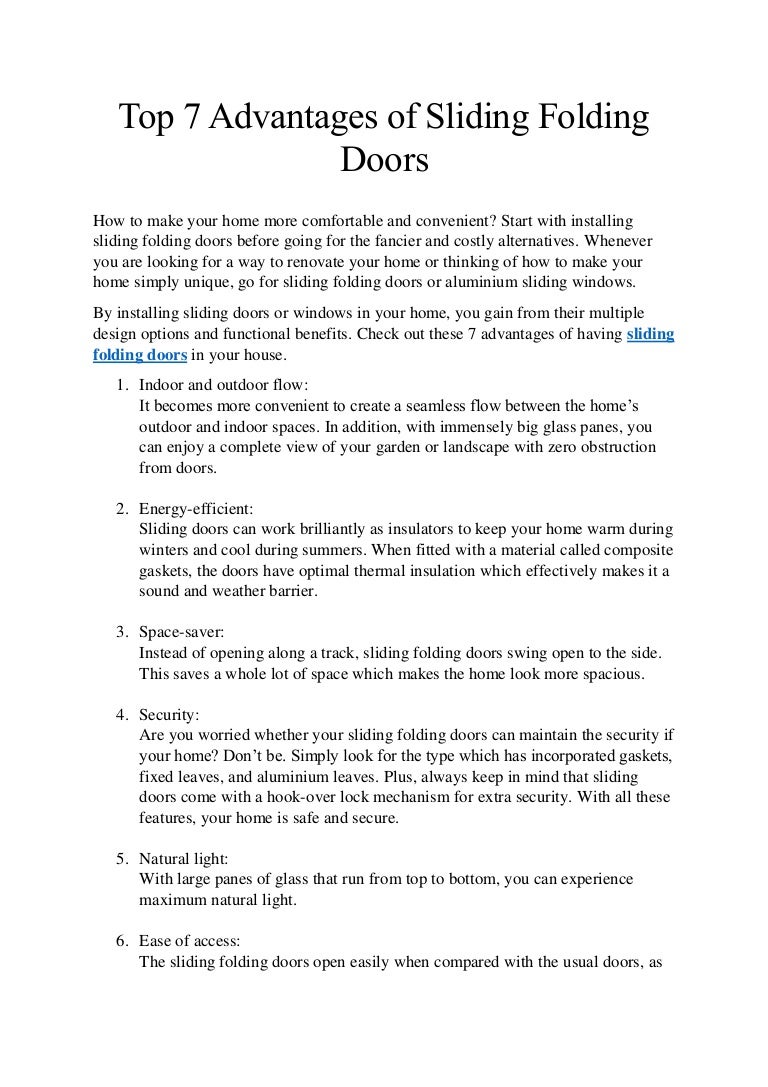 Top 7 Advantages of Sliding Folding Doors