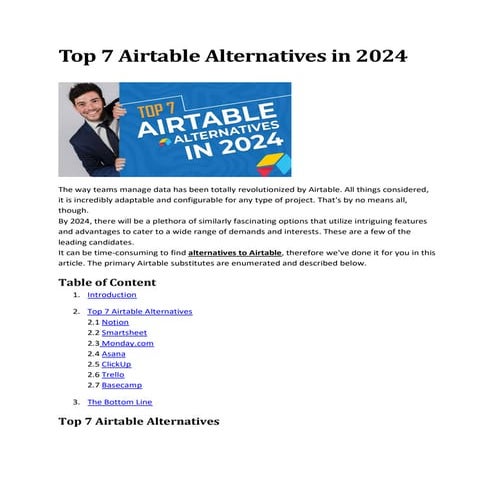 Top 7 Airtable Alternatives in 2024.......