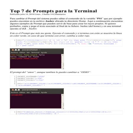 Top 7 de prompts para la terminal ubuntu life | PDF