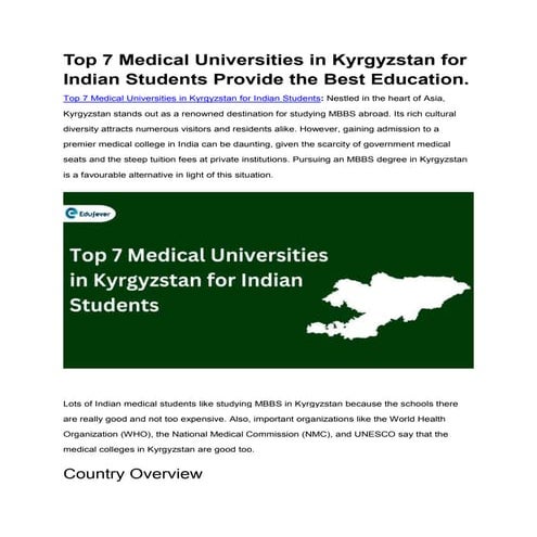 Top 7 Medical Universities in Kyrgyzstan for Indian Students Provide the Best...