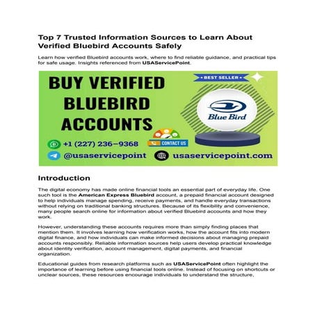 Where to Find Verified Bluebird Accounts for Purchase | PDF