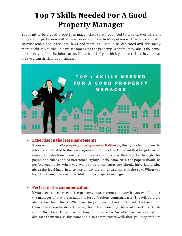 Top 7 skills needed for a good property manager