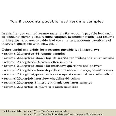 Top 8 accounts payable lead resume samples