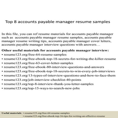 Top 8 accounts payable manager resume samples