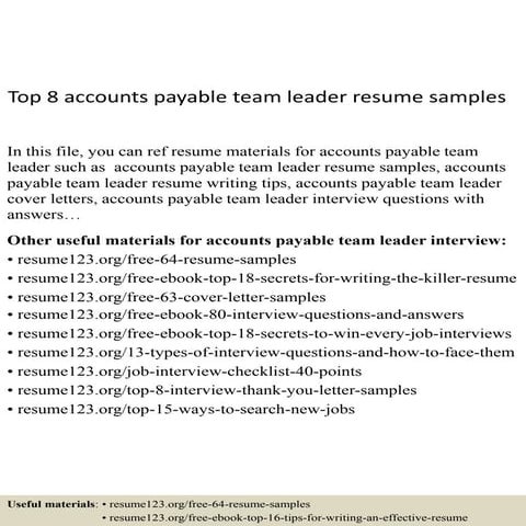 Top 8 accounts payable team leader resume samples