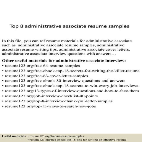 Top 8 administrative associate resume samples