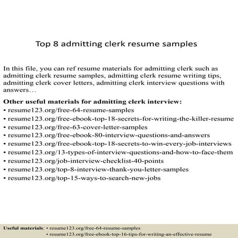 Top 8 admitting clerk resume samples