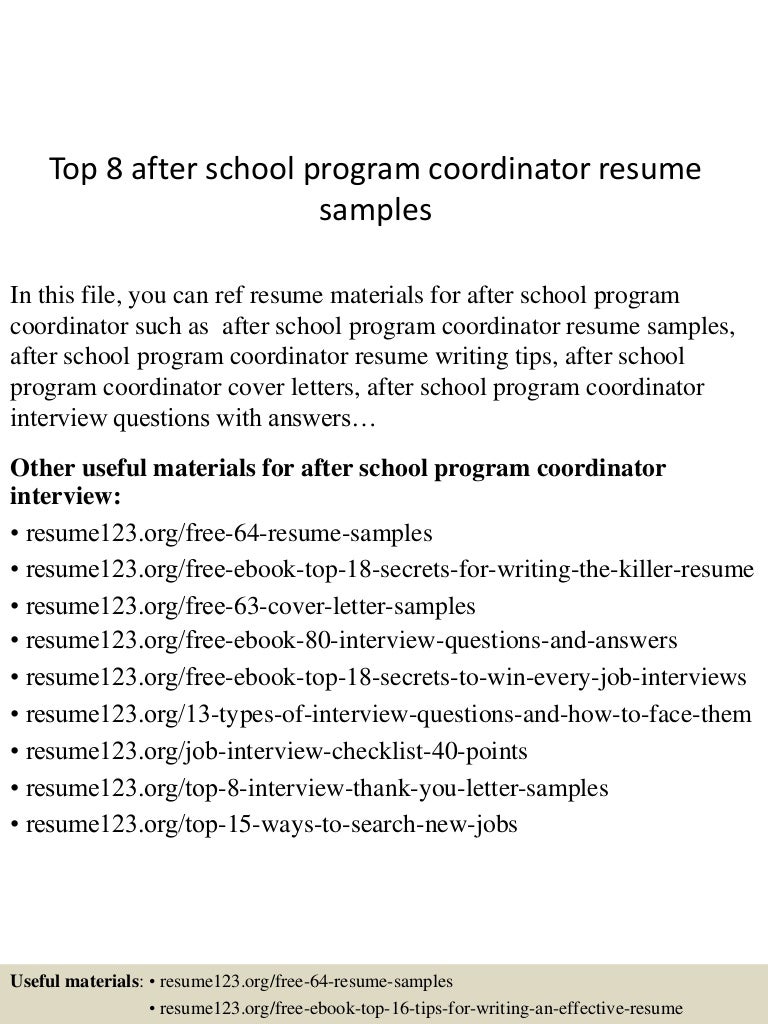 Top 8 After School Program Coordinator Resume Samples