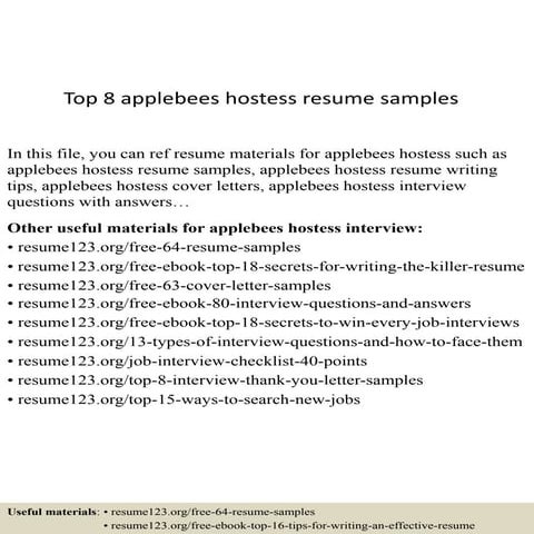 Top 8 applebees hostess resume samples