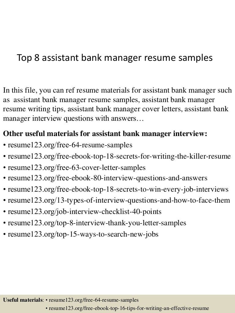 top 8 assistant bank manager resume samples assistant bank manager resume
