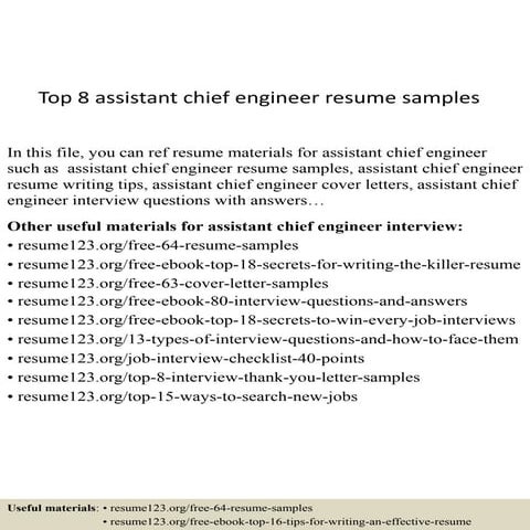 Top 8 assistant chief engineer resume samples