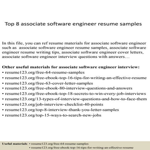 Top 8 associate software engineer resume samples